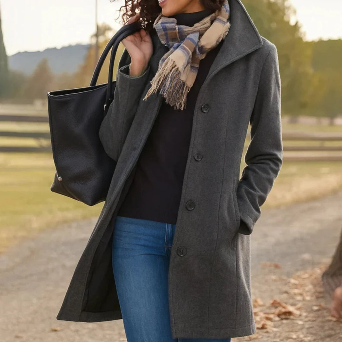 Pea Coat with Flattering Tailored Fit and Notched Lapel - Image 2
