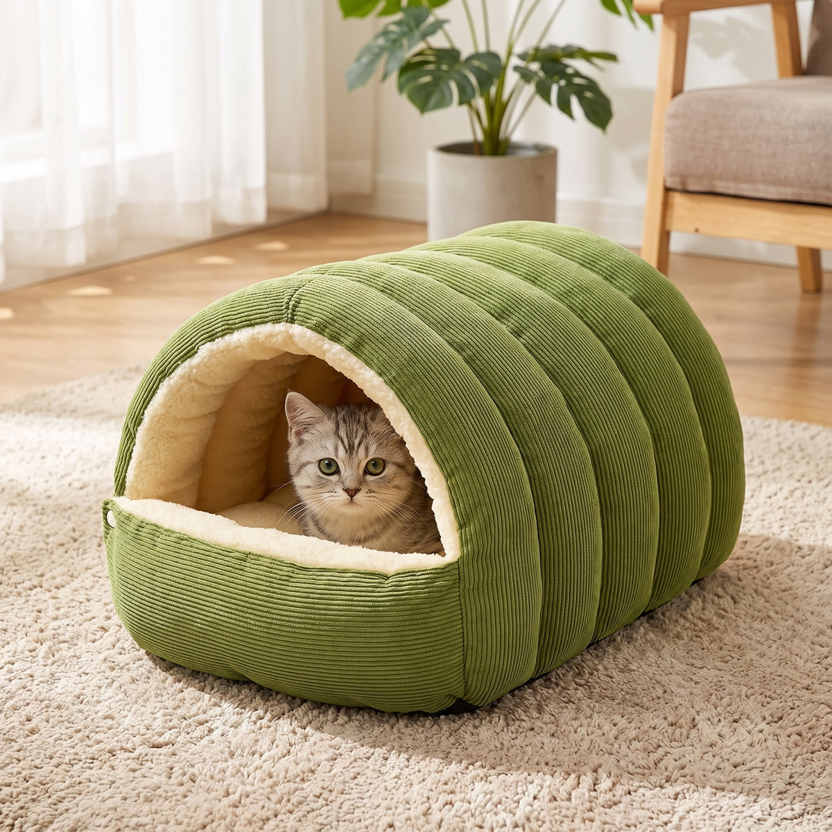 Corduroy Pet Bed With Removable Washable Cover - Image 1