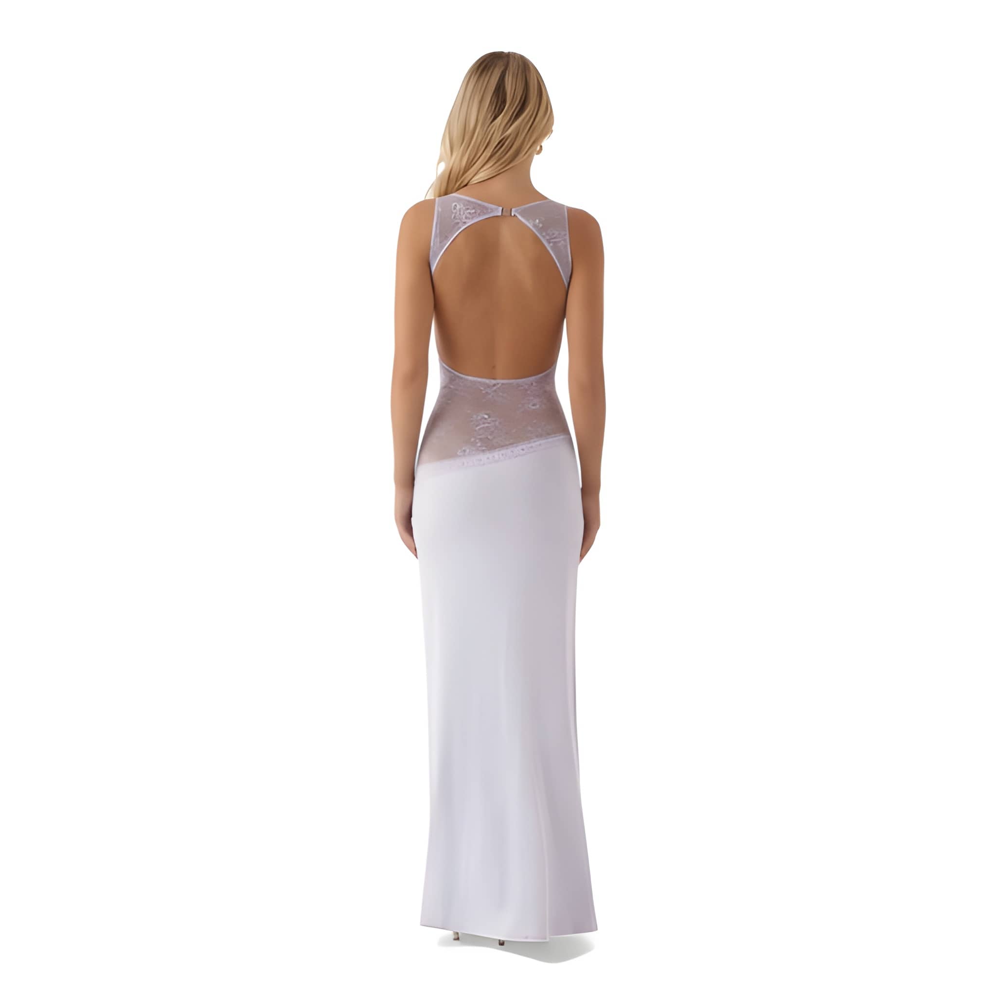 NOVA | Women’s Elegant Maxi Dress with Lace Panel – Sleeveless Fitted Evening & Wedding Guest Dress UK