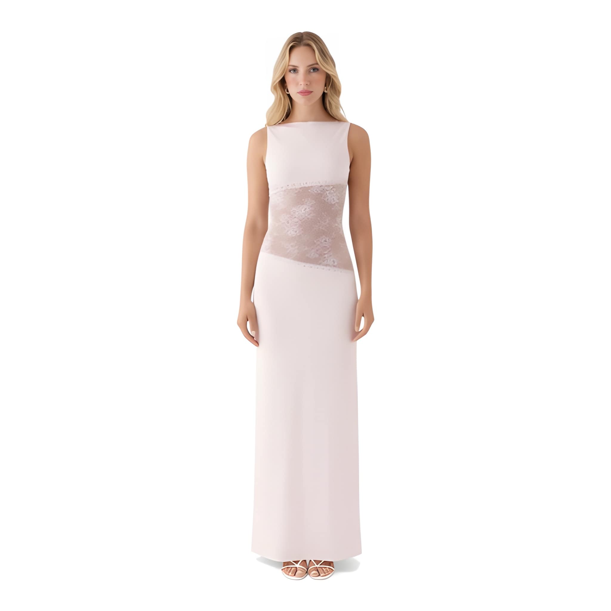 NOVA | Women’s Elegant Maxi Dress with Lace Panel – Sleeveless Fitted Evening & Wedding Guest Dress UK