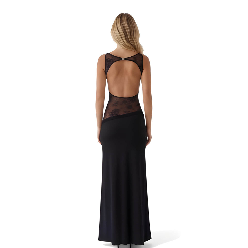 NOVA | Women’s Elegant Maxi Dress with Lace Panel – Sleeveless Fitted Evening & Wedding Guest Dress UK
