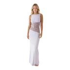 NOVA | Women’s Elegant Maxi Dress with Lace Panel – Sleeveless Fitted Evening & Wedding Guest Dress UK