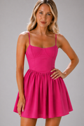 NOVA | Hot Pink A-Line Mini Dress | Strappy Skater Party Dress