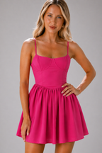 NOVA | Hot Pink A-Line Mini Dress | Strappy Skater Party Dress