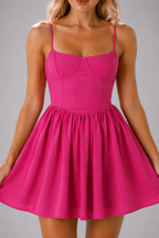 NOVA | Hot Pink A-Line Mini Dress | Strappy Skater Party Dress