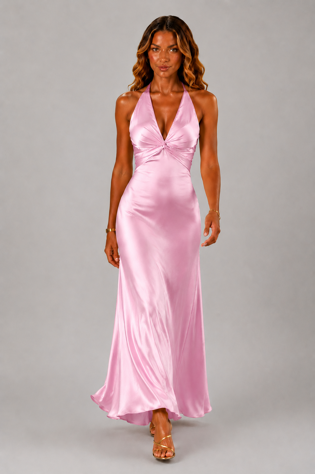 NOVA | Women's Satin Maxi Dress | Yellow & Pink | Elegant Wedding Guest & Occasion Dress