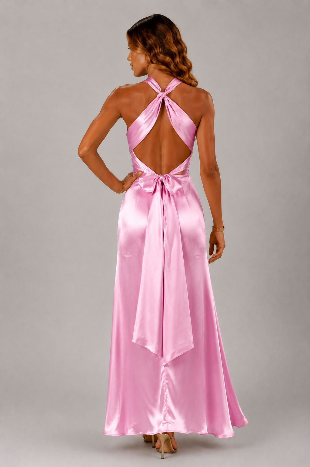 NOVA | Women's Satin Maxi Dress | Yellow & Pink | Elegant Wedding Guest & Occasion Dress