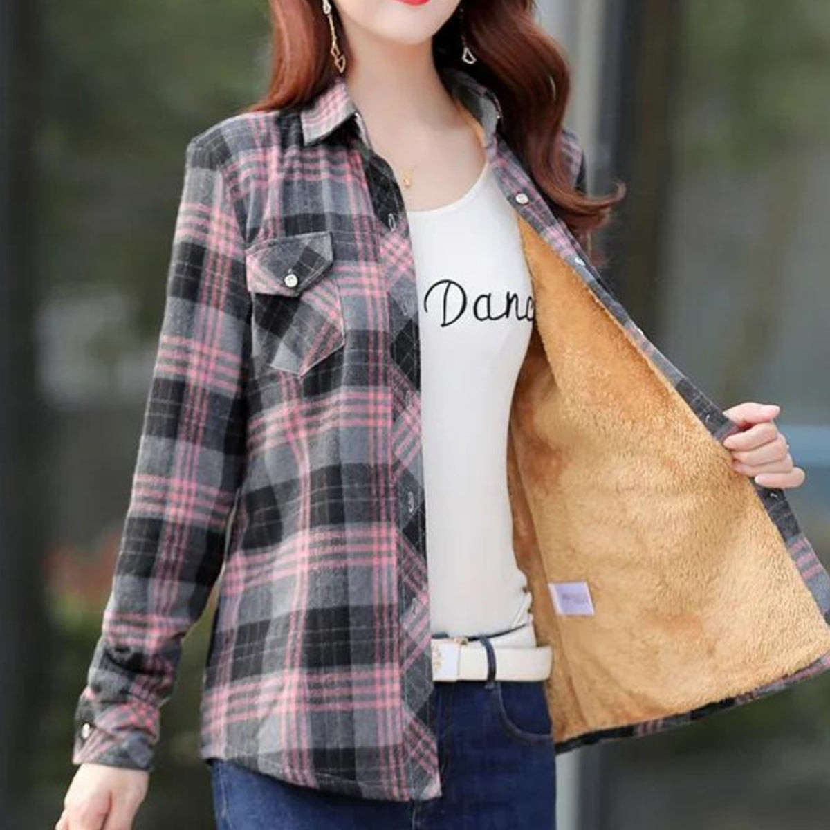 Plaid Fleece Lined Shirt with Thermal Cotton Flannel and Interior - Image 5
