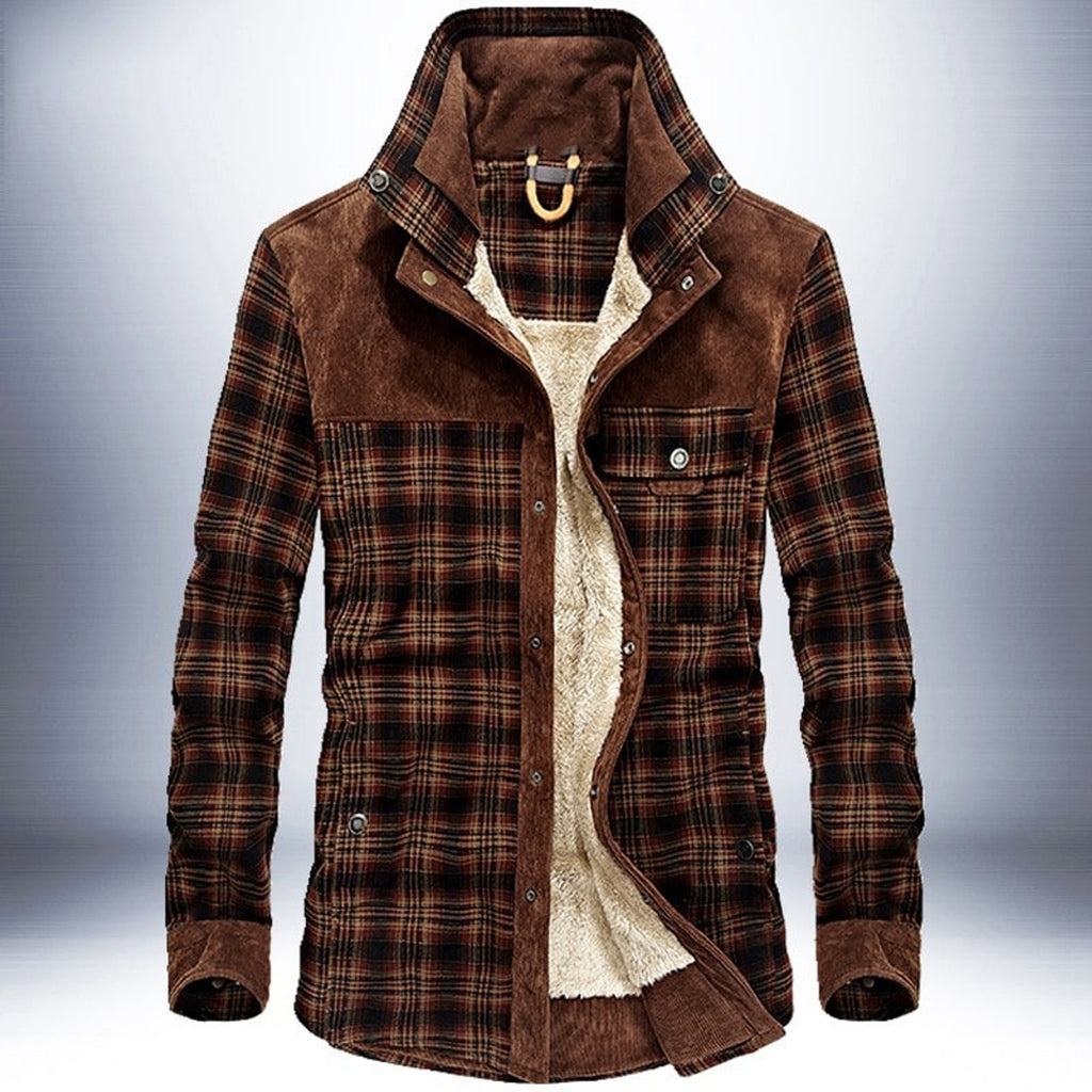 Plaid Jacket with Fleece Lined Style and Square Neckline - Image 1