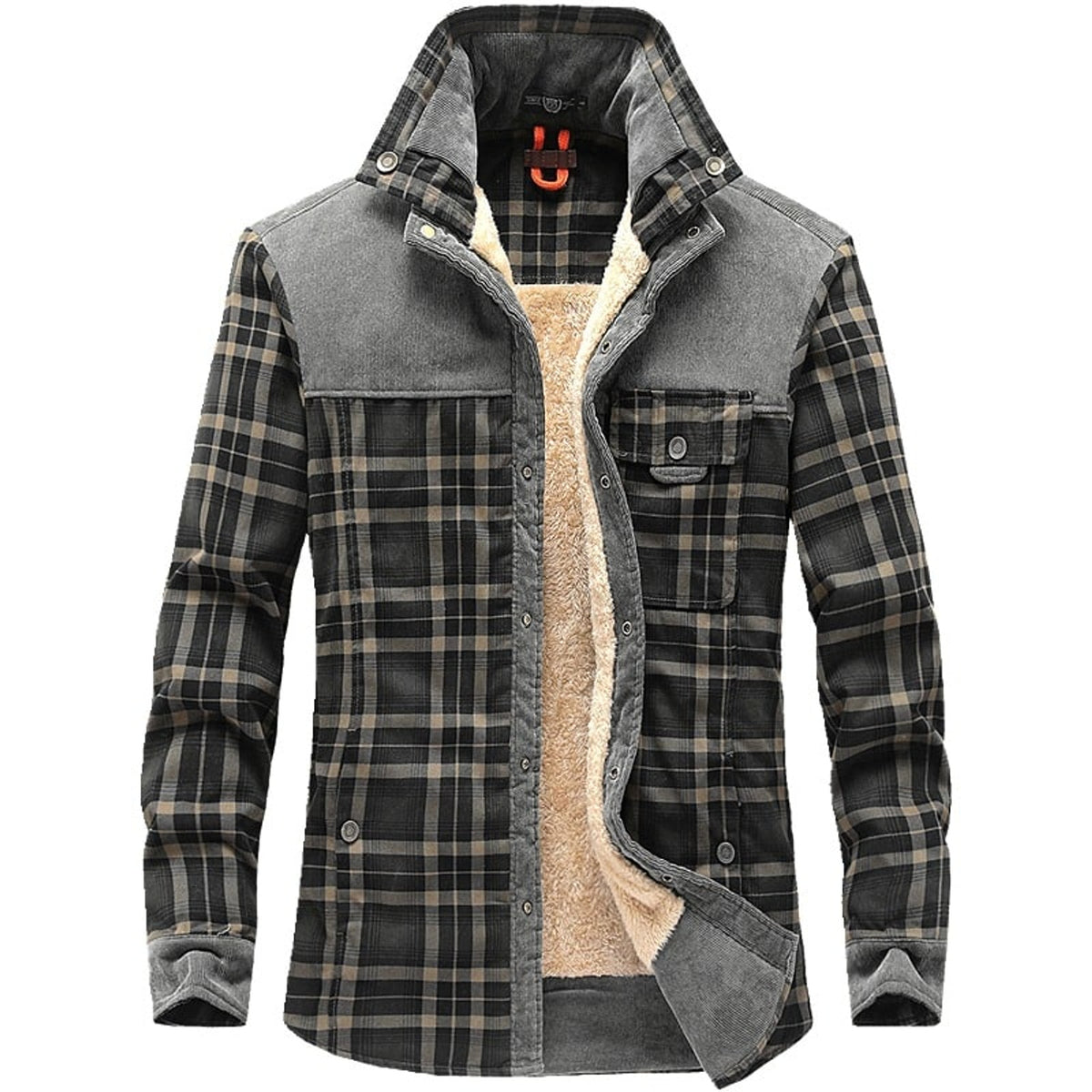 Plaid Jacket with Fleece Lined Style and Square Neckline - Image 3