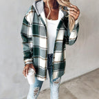 Plaid Shacket with Relaxed Button-Down Fit and Drawstring Hood - Image 4