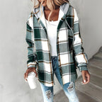 Plaid Shacket with Relaxed Button-Down Fit and Drawstring Hood - Image 8