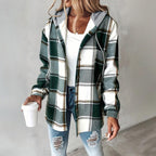 Plaid Shacket with Relaxed Button-Down Fit and Drawstring Hood - Image 3