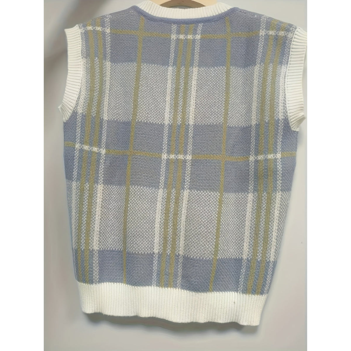 Plaid Sweater Vest with Flattering Fitted Silhouette and V-Neckline - Image 3