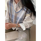 Plaid Sweater Vest with Flattering Fitted Silhouette and V-Neckline - Image 5