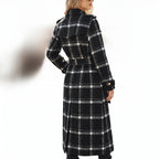 Trench Coat Black Plaid Pattern With Belt - angle