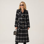 Trench Coat Black Plaid Pattern With Belt - hero