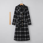 Trench Coat Black Plaid Pattern With Belt - scale