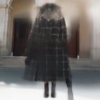 Trench Coat Black Plaid Pattern With Belt - studio