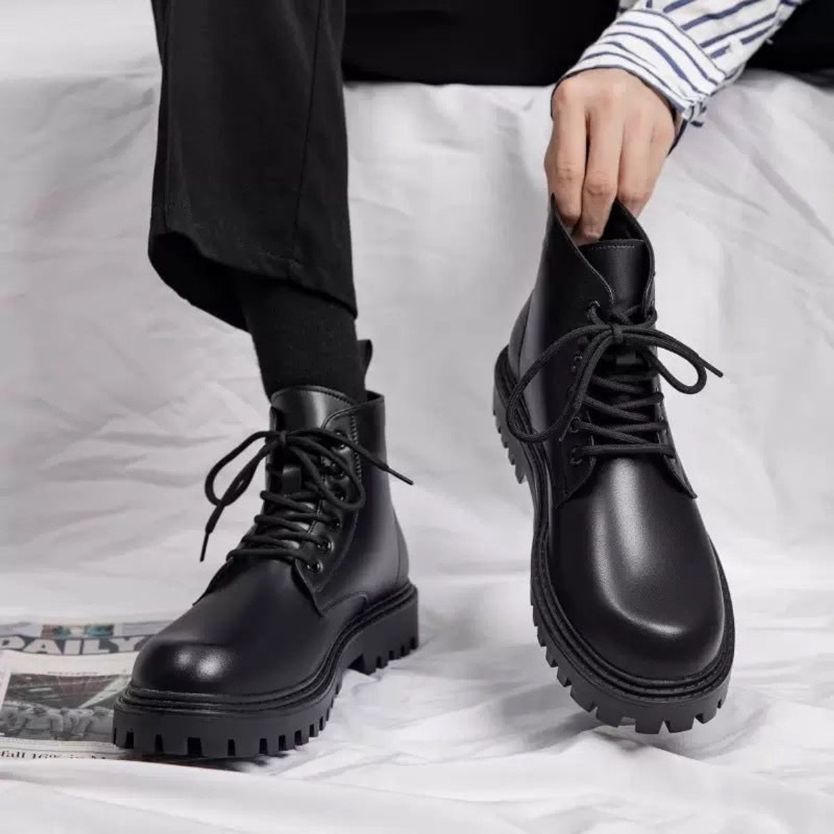Platform Boots with Chunky Sole Combat and Lace-Up - Image 3