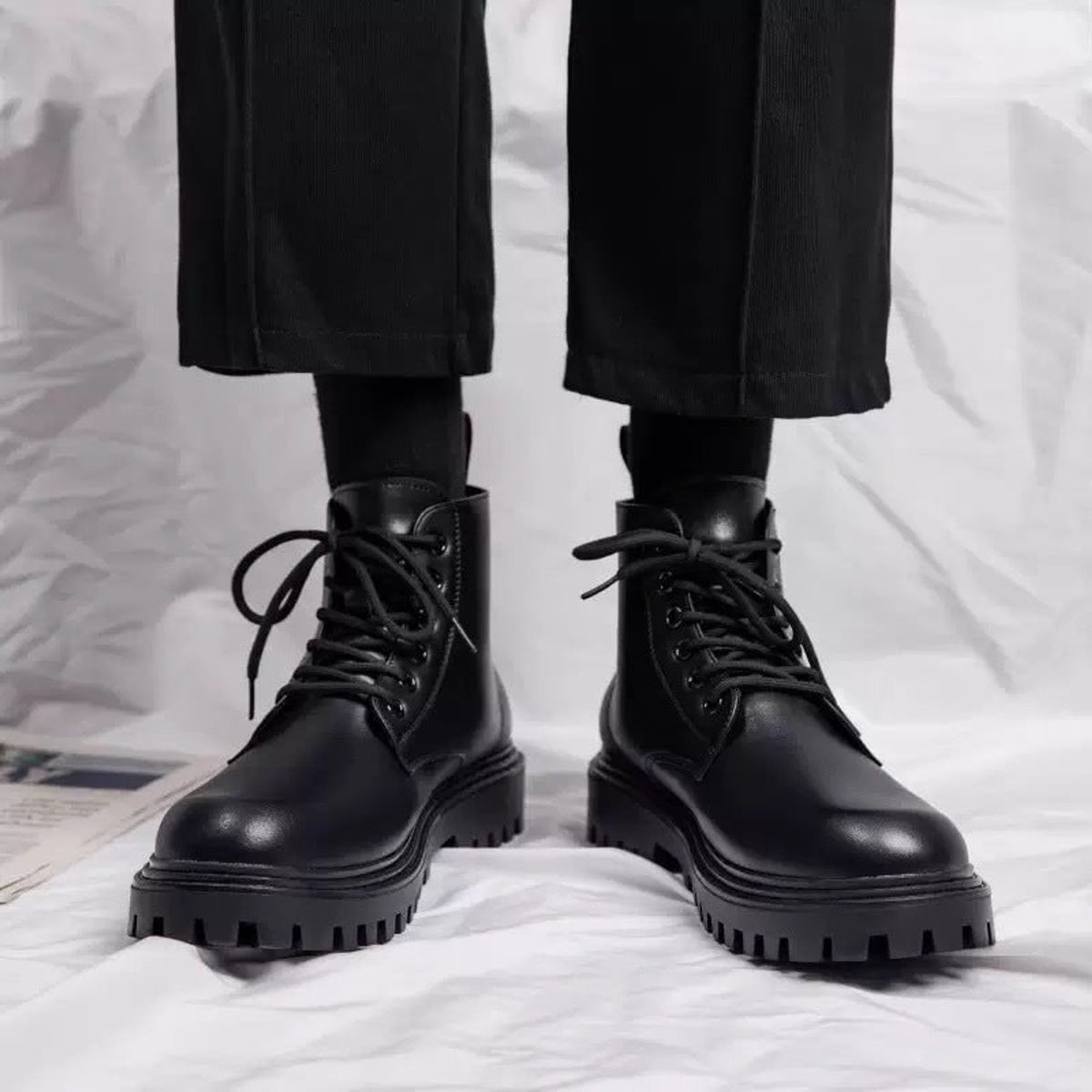 Platform Boots with Chunky Sole Combat and Lace-Up - Image 5