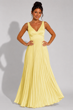 NOVA | Women's Wedding Guest Pleated Maxi Dress with V-Neck