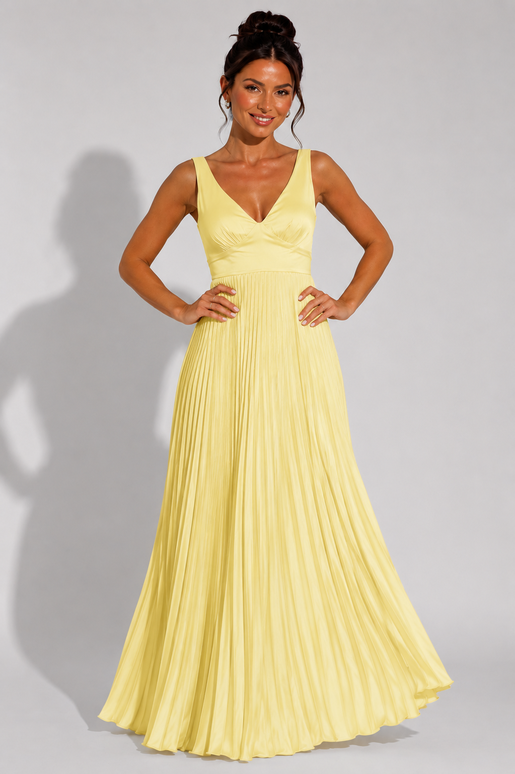 NOVA | Women's Wedding Guest Pleated Maxi Dress with V-Neck