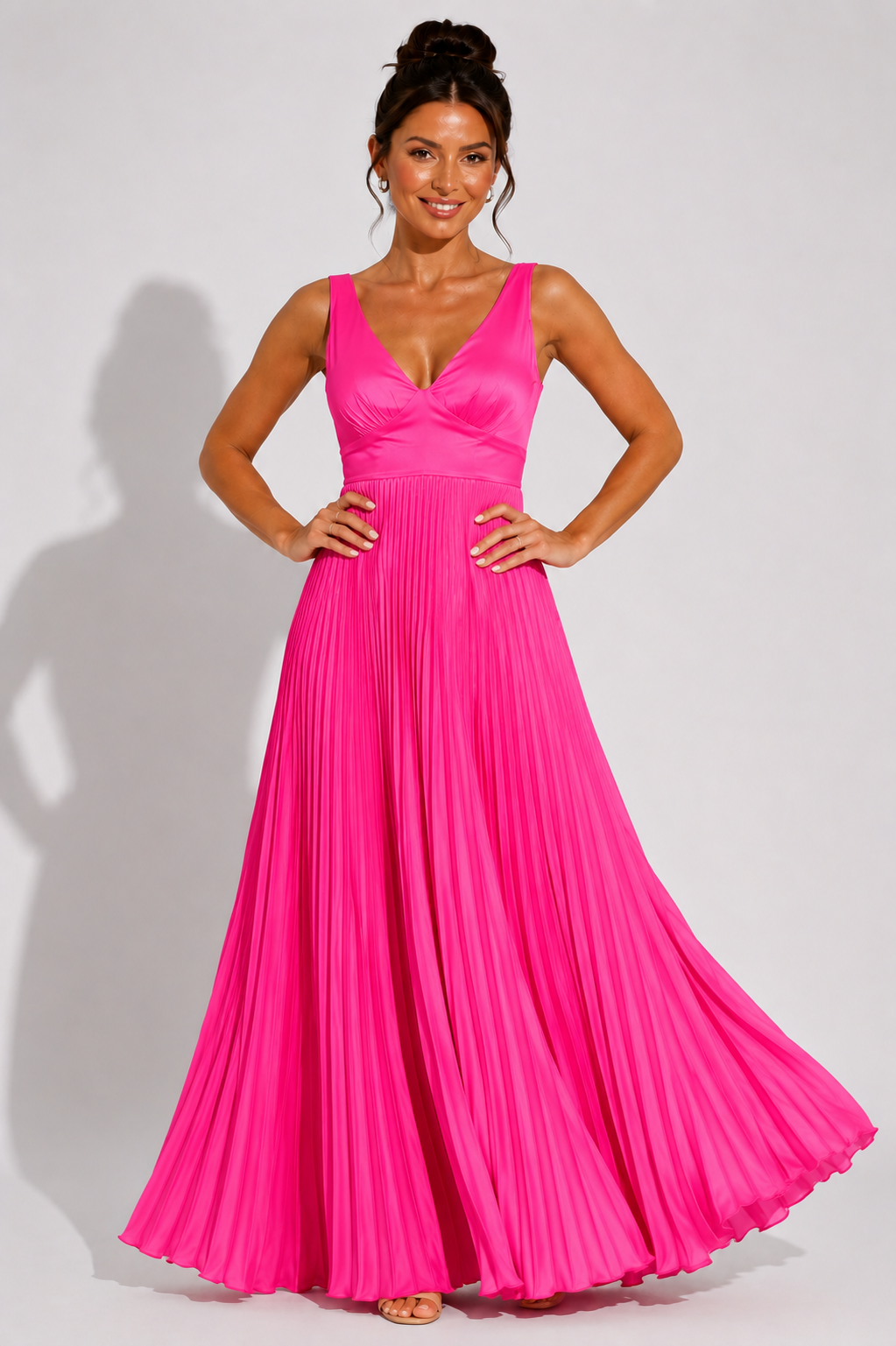 NOVA | Women's Wedding Guest Pleated Maxi Dress with V-Neck
