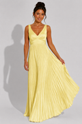 NOVA | Women's Wedding Guest Pleated Maxi Dress with V-Neck