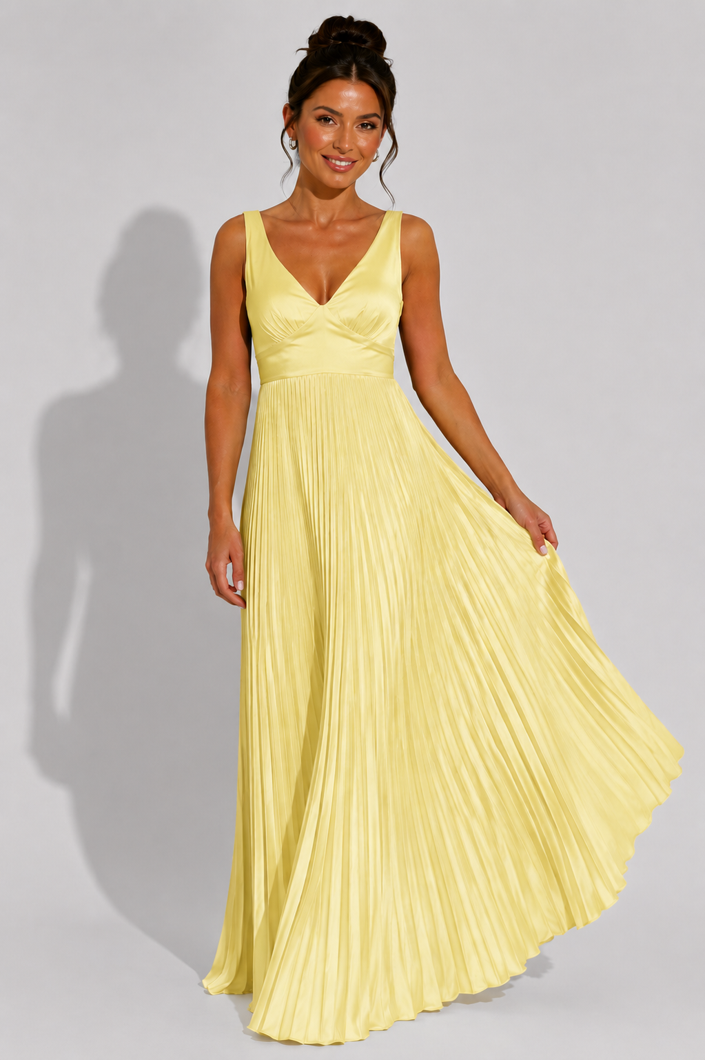 NOVA | Women's Wedding Guest Pleated Maxi Dress with V-Neck