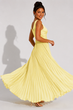 NOVA | Women's Wedding Guest Pleated Maxi Dress with V-Neck
