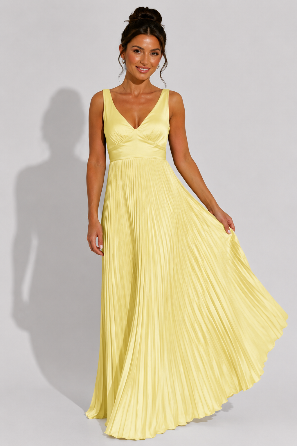NOVA | Women's Wedding Guest Pleated Maxi Dress with V-Neck