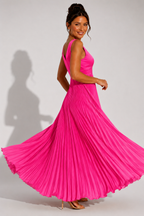 NOVA | Women's Wedding Guest Pleated Maxi Dress with V-Neck