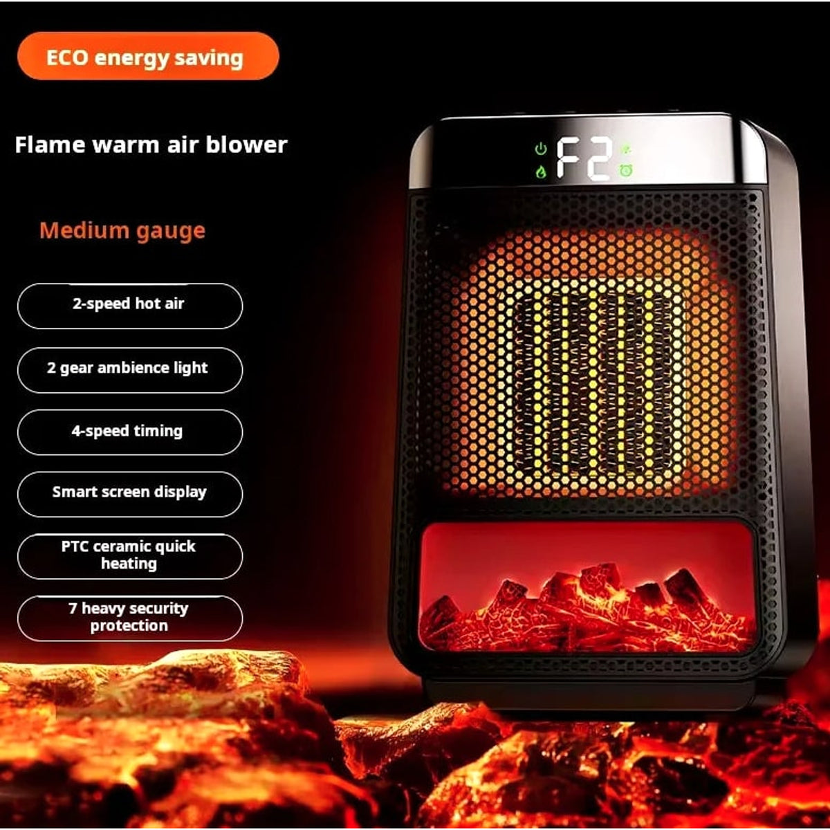 Plug-In Flame Effect Heater With Ptc Ceramic Fan Heats In 3 Seconds - Image 8
