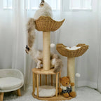 Plush Three-Tier Cat Tree With Sisal Scratching Posts And Woven Baskets - Image 3