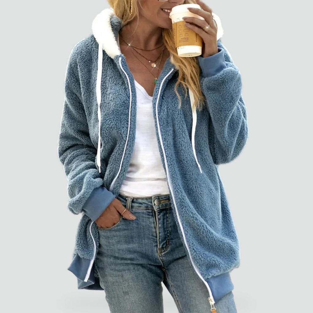Plush Zip Up Hoodie with Relaxed Loose Fit and Hood - Image 1