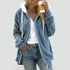 Plush Zip Up Hoodie with Relaxed Loose Fit and Hood - Image 1