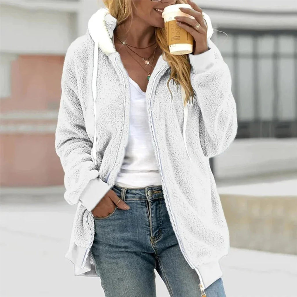 Plush Zip Up Hoodie with Relaxed Loose Fit and Hood - Image 4