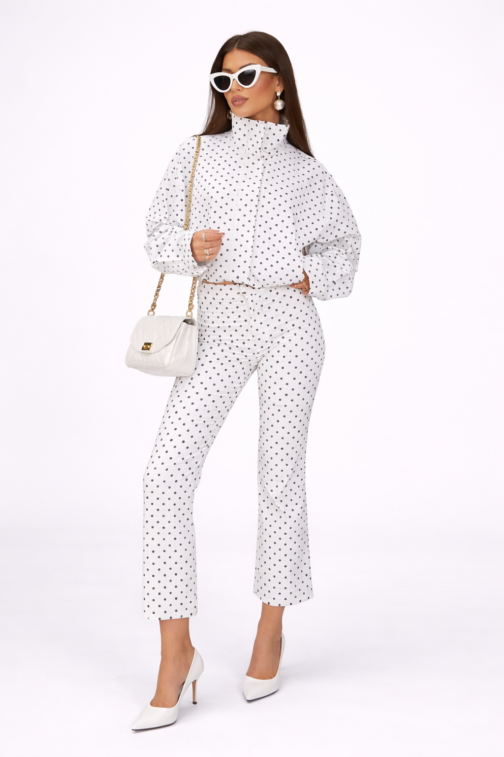 NOVA | Polka Dot Co-Ord Set – High Neck Top & Capri Trousers