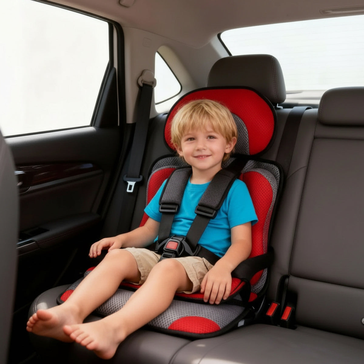 Portable Foldable Child Car Booster Seat With Five-Point Harness For Travel - Image 4