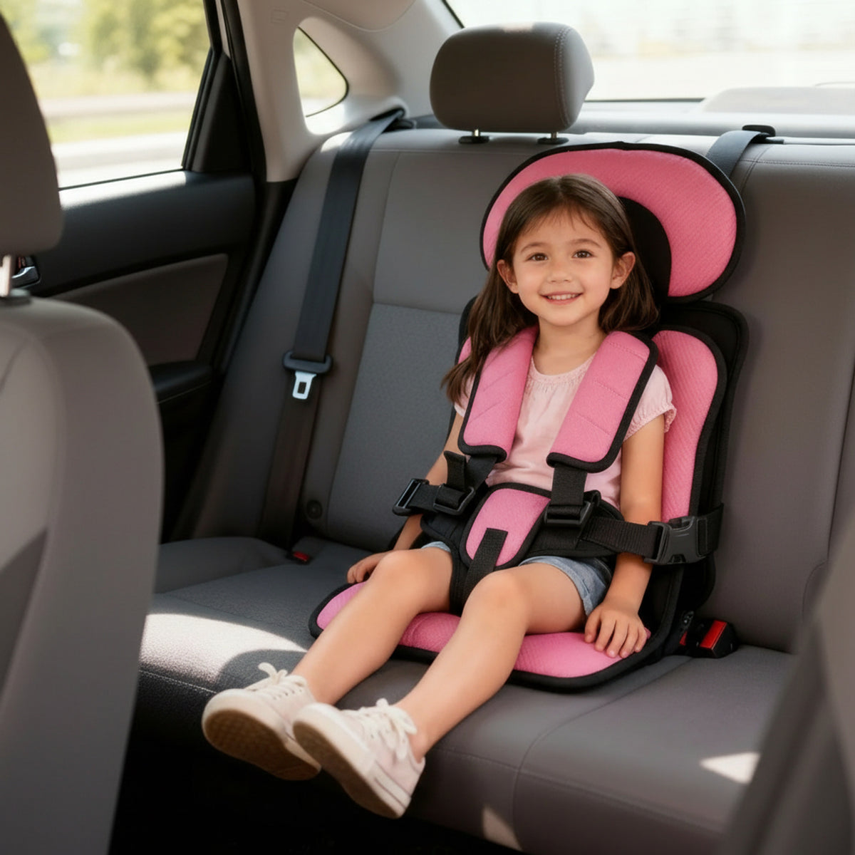 Portable Foldable Child Car Booster Seat With Five-Point Harness For Travel - Image 3