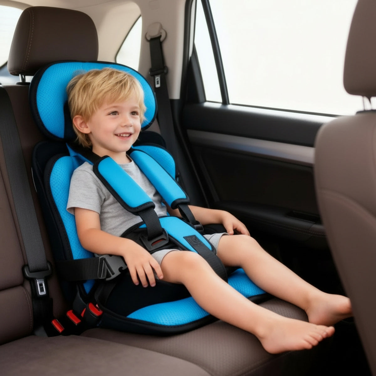 Portable Foldable Child Car Booster Seat With Five-Point Harness For Travel - Image 6