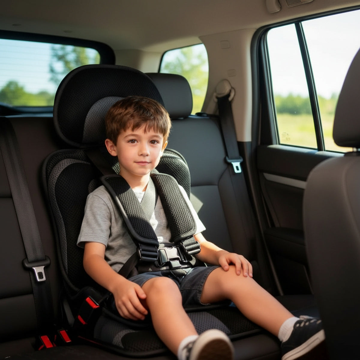 Portable Foldable Child Car Booster Seat With Five-Point Harness For Travel - Image 5