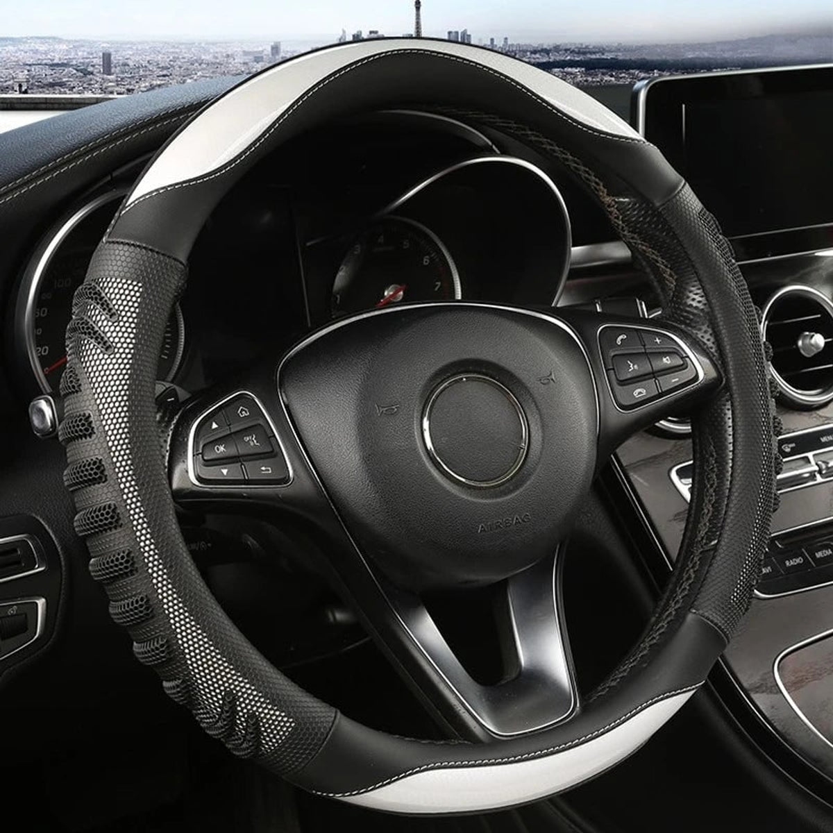 Premium Honeycomb Leather Steering Wheel Cover For Enhanced Grip And Comfort - Image 3