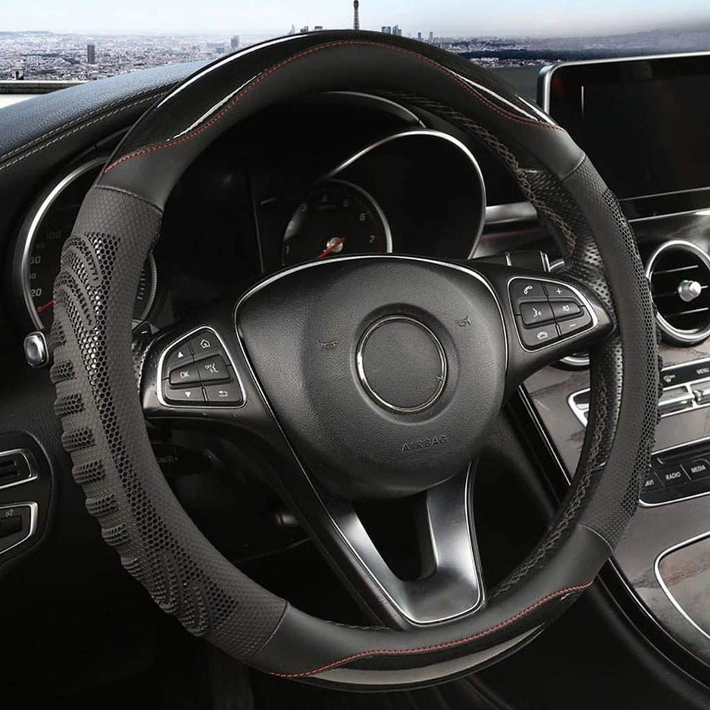 Premium Honeycomb Leather Steering Wheel Cover For Enhanced Grip And Comfort - Image 2