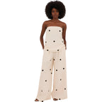 NOVA | Ensemble deux pièces pantalon en lin à pois pour femmes – Top bandeau et pantalon large crème et noir