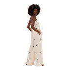 NOVA | Ensemble deux pièces pantalon en lin à pois pour femmes – Top bandeau et pantalon large crème et noir