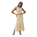 NOVA | Two Piece Co-Ord Polka Dot Ruched Maxi Skirt Set – Sleeveless Crop Top & Maxi Skirt Women