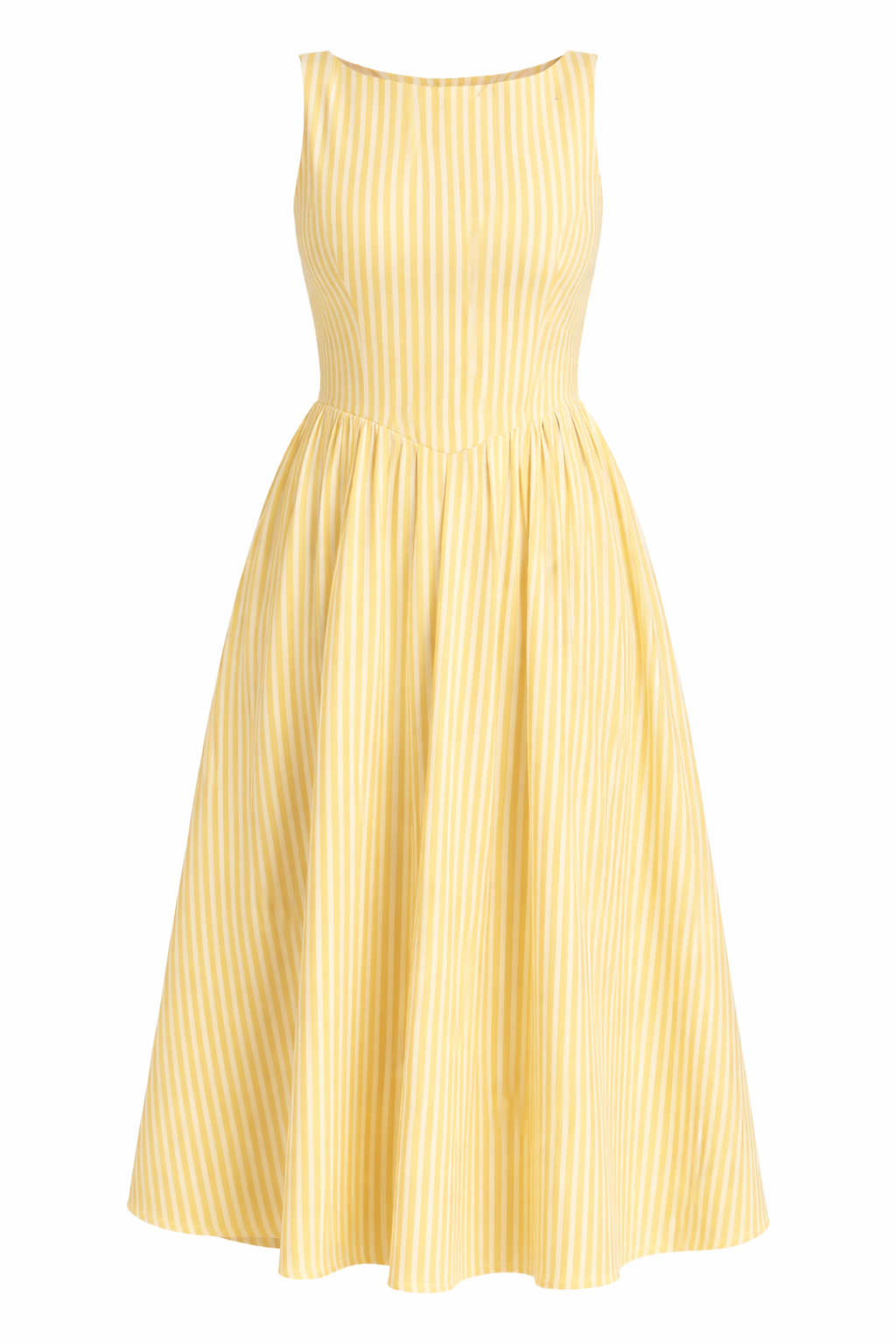 NOVA | Yellow Striped Midi Dress – Sleeveless Spring & Summer Occasion Dress