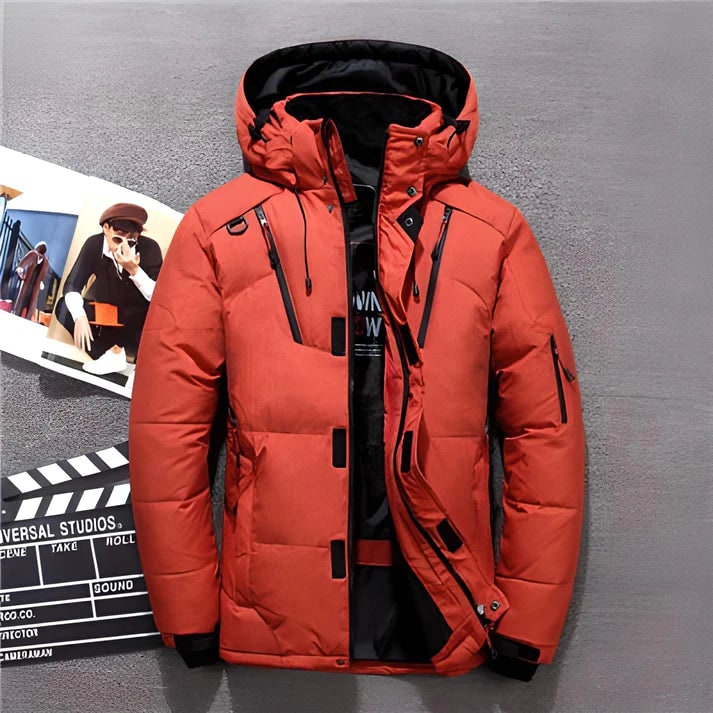 Puffer Jacket with Adjustable Hood and Zippered Pockets - Image 1